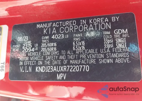 2024 Kia Soul Lx z USA, uszkodzony, nr VIN KNDJ23AUXR7220770